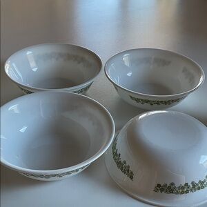 Elegant White and Green Floral Bowls